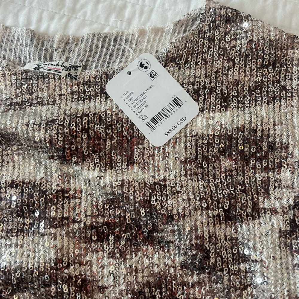 Free People Sequin Sweater - Silver and Brown
